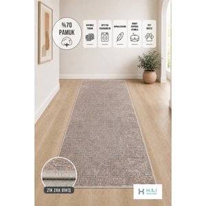 Makinede Yıkanabilir Kaymaz Taban Kahverengi Yolluk Koridor Halısı Hol Antre Halısı 80x250 cm