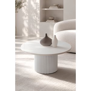 Edys Home Mona Yuvarlak 70 Cm Çapında Beyaz Renk Ahşap Orta Sehpa