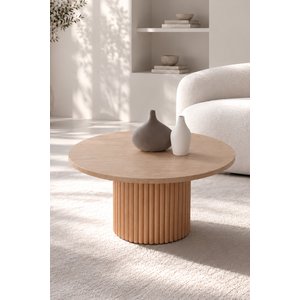 Mona Yuvarlak 70 Cm Çapında Natural Renk Ahşap Orta Sehpa