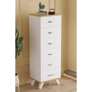 Ae-3038 Belinda 6 Çekmeceli Beyaz Çam Şifonyer Komodin 132*45*36 Cm Atlantik Çam