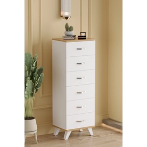 Ae-3038 Belinda 6 Çekmeceli Beyaz Çam Şifonyer Komodin 132*45*36 Cm Atlantik Çam