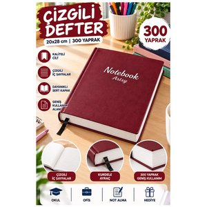Ciltli Çizgili Defter 300 Yaprak 20x28cm 1 Adet Çok Yapraklı Sert Kapaklı Not Hesap Defteri Okul Ofis Büro
