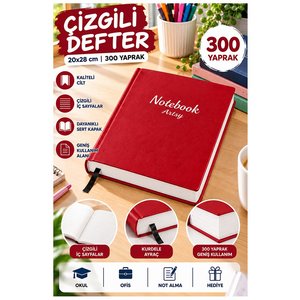 Ciltli Çizgili Defter 300 Yaprak 20x28cm 1 Adet Çok Yapraklı Sert Kapaklı Not Hesap Defteri Okul Ofis Büro