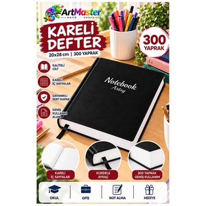 Siyah Ciltli Kareli Defter 300 Yaprak 20x28cm 1 Adet Çok Yapraklı Sert Kapaklı Not Hesap Defteri Okul Ofis Büro