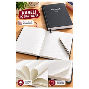 Siyah Ciltli Kareli Defter 300 Yaprak 20x28cm 1 Adet Çok Yapraklı Sert Kapaklı Not Hesap Defteri Okul Ofis Büro