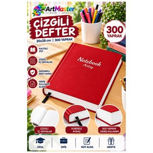 Kırmızı Ciltli Çizgili Defter 300 Yaprak 20x28cm 1 Adet Çok Yapraklı Sert Kapaklı Not Hesap Defteri Okul Ofis Büro