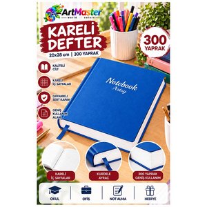 Mavi Ciltli Kareli Defter 300 Yaprak 20x28cm 1 Adet Çok Yapraklı Sert Kapaklı Not Hesap Defteri Okul Ofis Büro