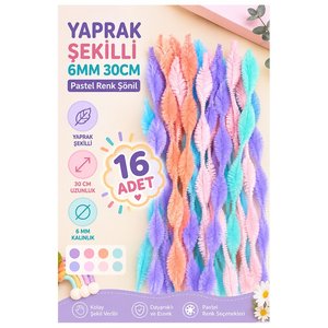 Pastel Renkli 16 Adet Yaprak Şekilli Şönil 30 Cm 6mm Karışık Pastel Renkler Tüylü Peluş Elişi Hobi Okul Öncesi Kreş
