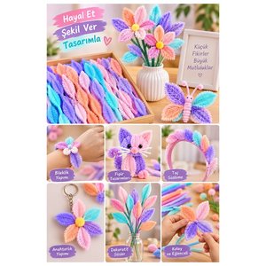 Pastel Renkli 16 Adet Yaprak Şekilli Şönil 30 Cm 6mm Karışık Pastel Renkler Tüylü Peluş Elişi Hobi Okul Öncesi Kreş