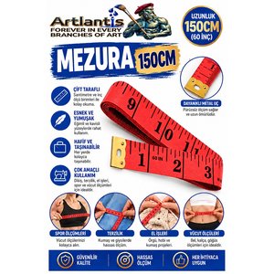 Mezura 150 Cm 1 Adet Renkli Meziro Terzi Baş Vüvut Ölçüm Metresi Beden Ölçmek Mezro Çift Yönlü