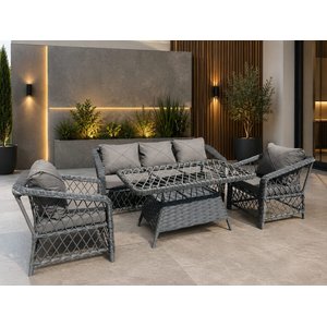 Safir Gri̇ 3+1+1 Camli Masa +2puf Balkon Bahçe Oturma Grubu