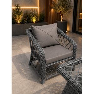 Safir Gri̇ 3+1+1 Camli Masa +2puf Balkon Bahçe Oturma Grubu