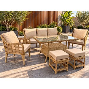 Nova Cappucci̇no  3+1+1 Camli Masa +2puf Balkon Bahçe Oturma Grubu Cappuccino