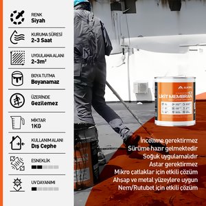 Alkoru 1 Kg Zer Sıvı Zift Likit Membran Kauçuk Ve Elyaf Katkılı Su Yalıtım Malzemesi