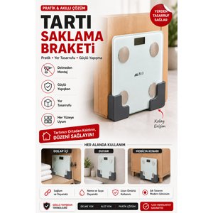 Yapışkanlı Tartı Saklama Braketi 2'li Set | Tartı Düzenleyici Duvar Ve Dolap İçi Askısı Çok Amaçlı Yerden Tasarruf Sağlayan Plastik Tutucu Delmeden Montaj Baskül Düzenleyici