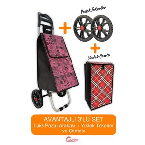 Pazar Arabası Plus Avantajlı 3' Lü Set Pazar Arabası + Yedek Tekeri + Yedek Çantası.
