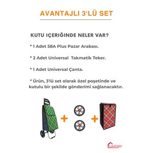 Pazar Arabası Plus Avantajlı 3' Lü Set Pazar Arabası + Yedek Tekeri + Yedek Çantası.