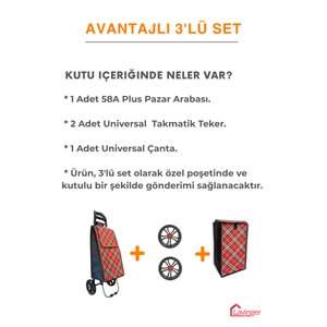 Pazar Arabası Plus Avantajlı 3' Lü Set Pazar Arabası + Yedek Tekeri + Yedek Çantası.