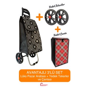 Pazar Arabası Plus Avantajlı 3' Lü Set Pazar Arabası + Yedek Tekeri + Yedek Çantası.