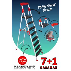 Elegance 7+1 Geniş Basamaklı Kolay Taşıma Aparatlı Merdiven Kaliteli Paslanmaz