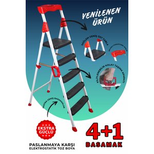 Elegance 4+1 Geniş Basamaklı Kolay Taşıma Aparatlı Merdiven Kaliteli Paslanmaz