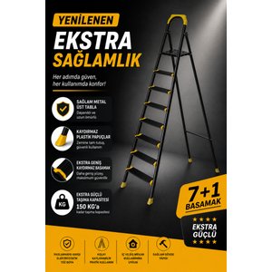 Ze Hardy 7+1 Basamaklı Özel Tasarım Hafif Merdiven (kaymaz Papuçlu) Dayanıklı Paslanmaz