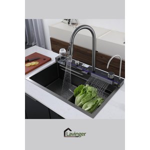 Premium Mutfak Evyesi–sus304 Paslanmaz Çelik, Led Işıklı, Çok Amaçlı Yıkama+doğrama Seti 9 Fonks.