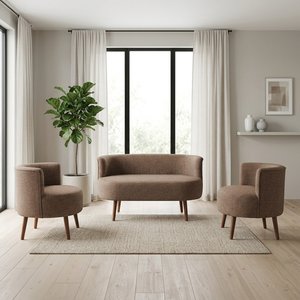 Sydney Çay Seti Koltuk Takımı Keten Kumaş 2+1+1 | Ceviz Ayak | Modern Salon Ofis Takımı | Kahverengi̇