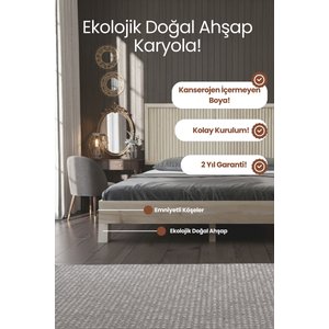 Ebruli̇ Model Dikey Başlıklı Masif Ahşap Karyola Kolay Kurulum Fırınlanmış İthal Sibirya Çamı 140x190 Yatak Uyumlu 140x190 cm