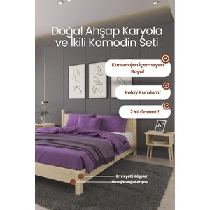 Mi̇rage Model Masif Ahşap Karyola Ve 2 Adet Komodin Kolay Kurulum Fırınlanmış İthal Sibirya Çamı 100x200 Yatak Uyumlu 2 Adet Komodin 100x200 cm