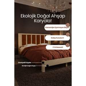 Ori̇on Model Kiremit Rengi Puf Başlıklı Masif Ahşap Karyola Kolay Kurulum Fırınlanmış İthal Sibirya Çamı 150x200 Yatak Uyumlu 150x200 cm
