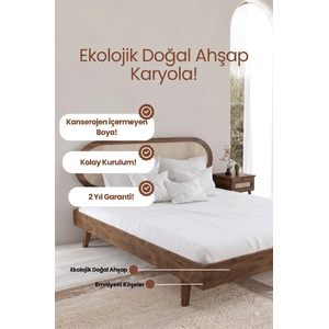 Padova Model Hazeran Başlıklı Masif Ahşap Karyola Ve 2 Adet Komodin Kolay Kurulum Fırınlanmış İthal Sibirya Çamı 140x200 Yatak Uyumlu 2 Adet Komodin 140x200 cm