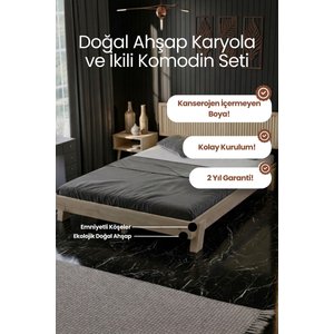 Ebruli̇ Model Dikey Başlıklı Masif Ahşap Karyola Ve 2 Adet Komodin Kolay Kurulum Fırınlanmış İthal Sibirya Çamı 100x200 Yatak Uyumlu 2 Adet Komodin 100x200 cm