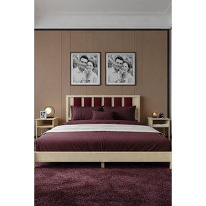 Ori̇on Model Bordo Puf Başlıklı Masif Ahşap Karyola Kolay Kurulum Fırınlanmış İthal Sibirya Çamı 160x200 Yatak Uyumlu 160x200 cm