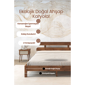 Lotus Model Masif Ahşap Karyola Kolay Kurulum Fırınlanmış İthal Sibirya Çamı 90x200 Yatak Uyumlu 90x200 cm