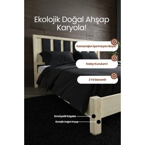 Ori̇on Model Lacivert Puf Başlıklı Masif Ahşap Karyola Kolay Kurulum Fırınlanmış İthal Sibirya Çamı 180x200 Yatak Uyumlu 180x200 cm
