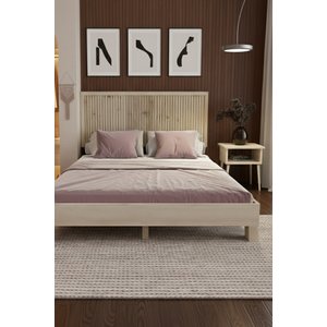 Alaz Model Dikey Başlıklı Masif Ahşap Karyola Ve 2 Adet Komodin Kolay Kurulum Fırınlanmış İthal Sibirya Çamı 160x200 Yatak Uyumlu 2 Adet Komodin 160x200 cm