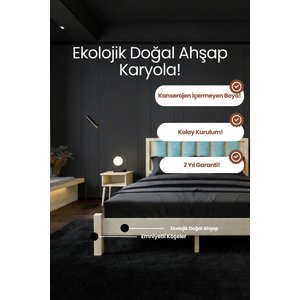 Ori̇on Model Cam Göbeği Puf Başlıklı Masif Ahşap Karyola Kolay Kurulum Fırınlanmış İthal Sibirya Çamı 140x200 Yatak Uyumlu 140x200 cm