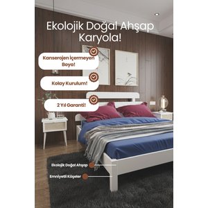 Lotus X Model Masif Ahşap Karyola Kolay Kurulum Fırınlanmış İthal Sibirya Çamı 160x200 Yatak Uyumlu 160x200 cm