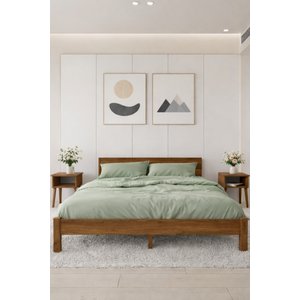 Mi̇rage Model Masif Ahşap Karyola Ve 2 Adet Komodin Kolay Kurulum Fırınlanmış İthal Sibirya Çamı 120x200 Yatak Uyumlu 2 Adet Komodin 120x200 cm