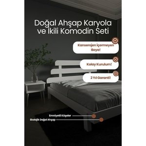 Lotus X Model Masif Ahşap Karyola Ve 2 Adet Komodin Kolay Kurulum Fırınlanmış İthal Sibirya Çamı 90x190 Yatak Uyumlu 2 Adet Komodin 90x190 cm