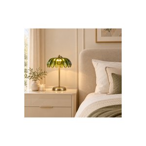Palm Dekoratif Aydınlatma Yeşil Cam Abajur Eskitme Gold Yeşil