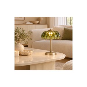 Palm Dekoratif Aydınlatma Yeşil Cam Abajur Eskitme Gold Yeşil
