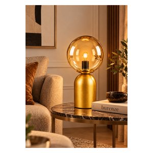 Camlı Abajur Metal Gövde E-14 Duy Gold