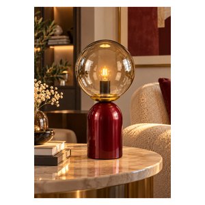 Camlı Abajur Füme Cam Bordo Vişne Ile Metal Gövde E-14 Duy Füme