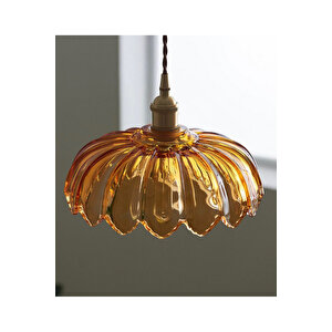Bella Cam Classic Orijinal El Yapımı Amber Bal Renk Camlı Sarkıt Avize Eskitme Gold Gövde Amber
