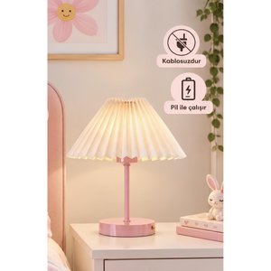Pink Abajur Pembe Gövde Umbrella Şapkalı Kablosuz Pilli Abajur