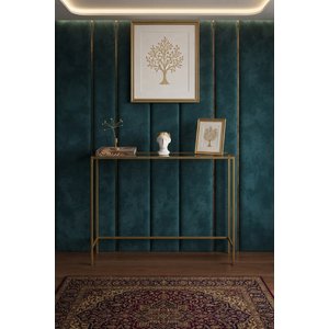 Zeus Gold Çerçeveli Cam Raflı Dresuar Modern İnce Tasarım "100*85*20"