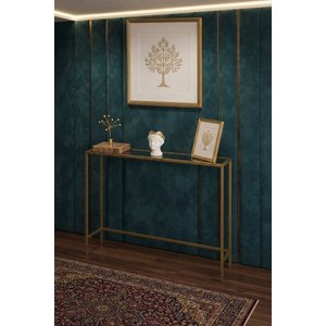 Zeus Gold Çerçeveli Cam Raflı Dresuar Modern İnce Tasarım "100*85*20"
