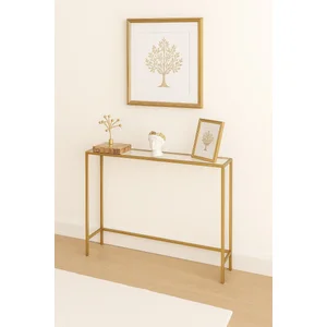 Zeus Gold Çerçeveli Cam Raflı Dresuar Modern İnce Tasarım "100*85*20"